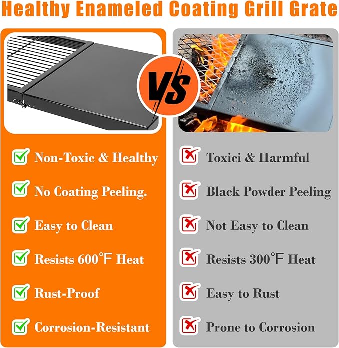 Folding Campfire GrillEnameled Coating Grate Heavy Duty Camp Grill Grate Portable Camping Grates Over Fire Pit Campfire Grill Cooking Equipment with Carrying Bag for Outdoor Cooking