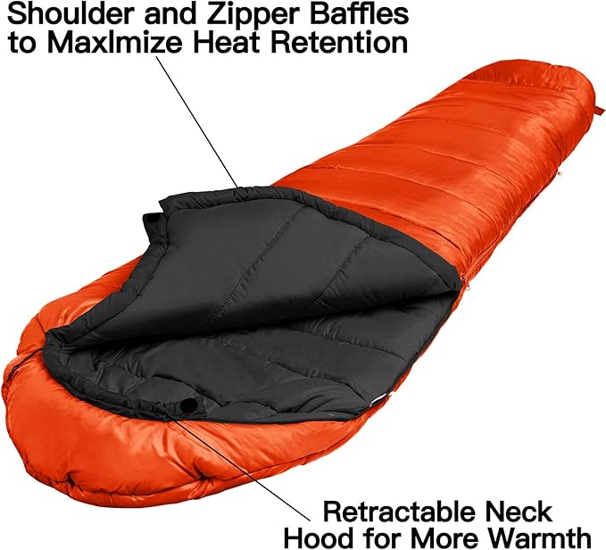 Bessport Mummy Sleeping Bag | 15-45 ℉ Extreme 3-4 Season Sleeping Bag for Adults Cold Weather– Warm and Washable for Hiking Traveling &amp Outdoor Activities