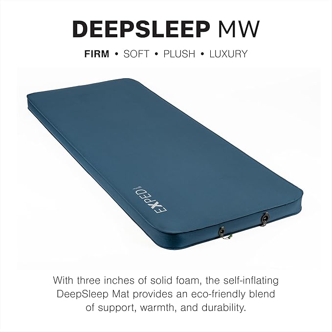 Exped DeepSleep Mat Single MW - Self Inflating Firm Car Sleeping Mat 3” Foam Pad Pump Included