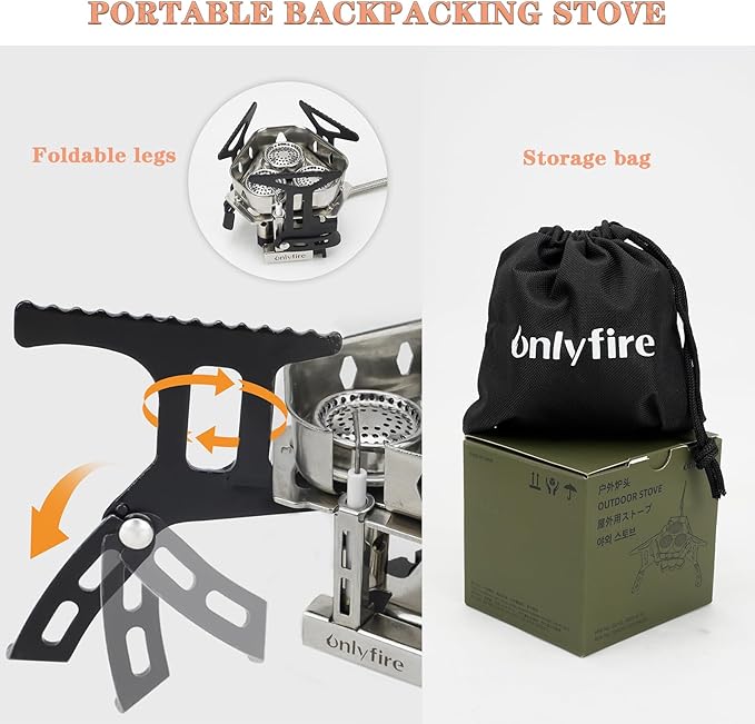 ONLYFIRE OUTDOOR LIVING Portable Camping Gas Stove 6800W Small Backpacking Stove with Propane Gas Adapter Mini Foldable Camp Stove with Carry Bag for Picnic Camping Hiking Emergency Use GS334-2A