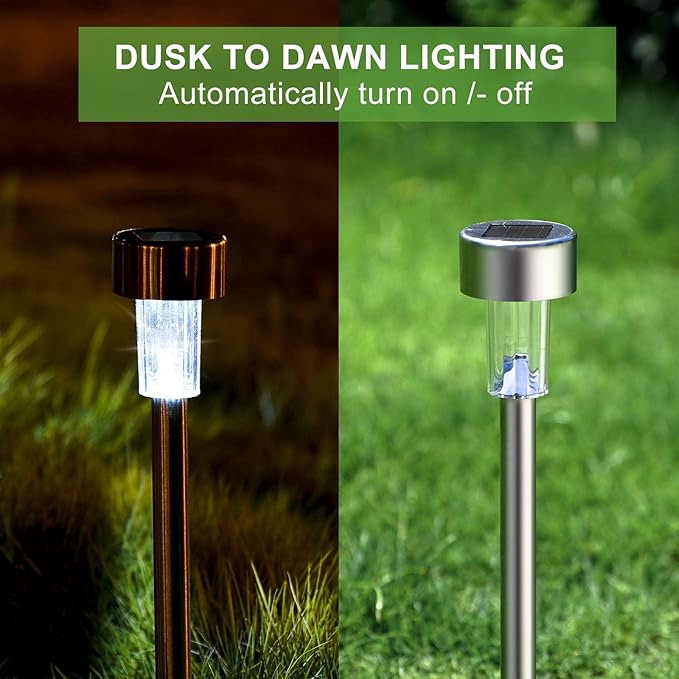 Dream Master Solar Lights Outdoor Waterproof Stainless Steel LED Landscape Lighting Solar Garden Lights Outdoor Decorations for Yard Pathway Walkway Patio Lawn - 16 Pack (Cold White)
