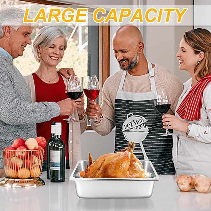 3 Pack Full Size 4 Inch 6 Inch Hotel Pan with Lid Perforated Steam Table Pan Chafing Pans Steam Table Tray Stainless Steel Restaurant Supplies for Buffets Catering Commercial Kitchen