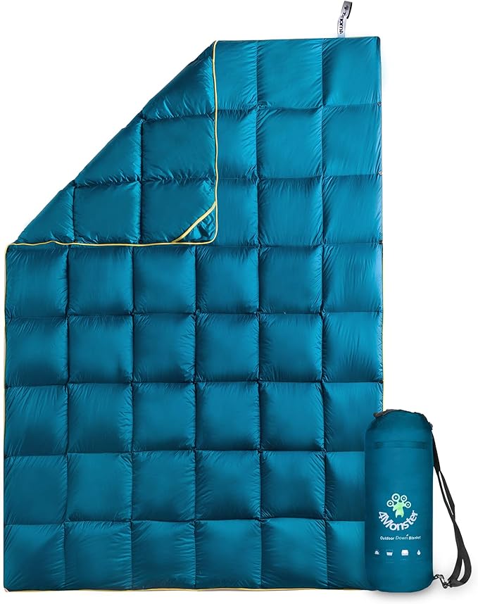 4Monster Down Camping Blanket - Outdoor Travel Quilt Puffy 650 Fill Packable LightweightWind &amp Waterproof | Ideal for Stadium BackpackingPicnics Beach and Hiking