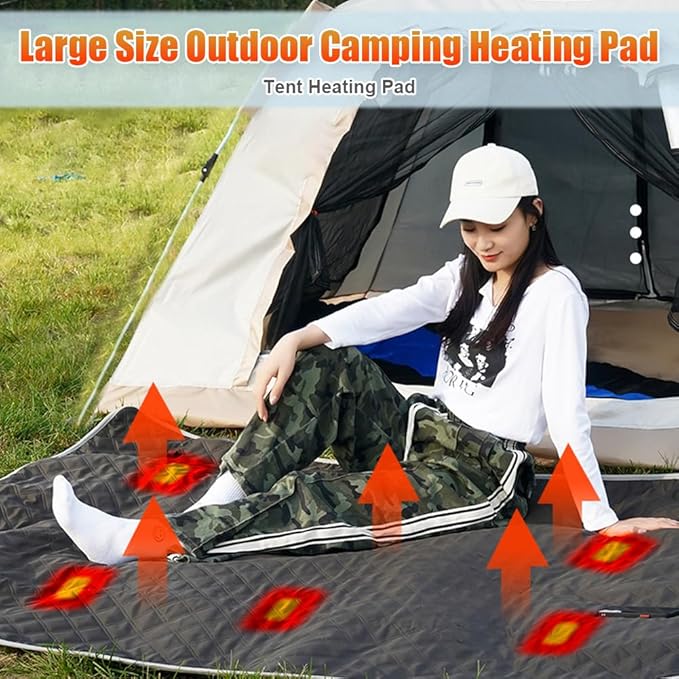 Portable Large Size Electric Heating Pad Heated Sleeping Pad Outdoor Camping Sleeping Bag Pad USB/Type-C Powered 3 Heating Levels Heating Pad for Cold Weather Camping Backpacking or Hiking 59 x 71in