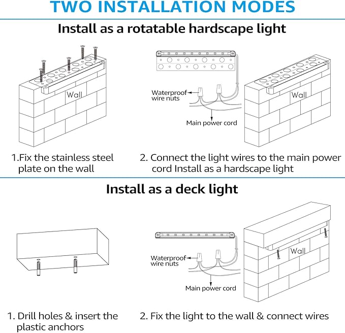 LEONLITE 8-Pack Premium Series 12 Inch Dimmable LED Hardscape Lighting 3 Way 3W/5W/7W Retaining Wall Lights Low Voltage Landscape Lights 12V Paver Light Outdoor Step Light 3000K Warm White ETL