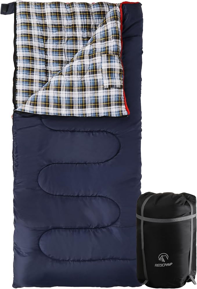 REDCAMP Cotton Flannel Sleeping Bag for Camping Backpacking Adults Cold Weather Envelope Sleeping Bags with 2/3/4/6lbs Filling