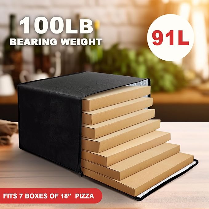 Maxcheck 2 Pcs Insulated Pizza Delivery Bag 20 x 20 x 14 Inch Pizza Warmer Bag Carrier Reusable Insulated Cooler Boxes Winter Food Delivery Carrier for Personal and Professional Use (Black)