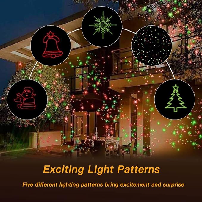 Christmas Laser Lights Outdoors Decoration Projector Light Waterproof LED Star Show for Xmas Decor House Home Yard Garden Patio Wall Indoor Red and Green with Wireless Remote