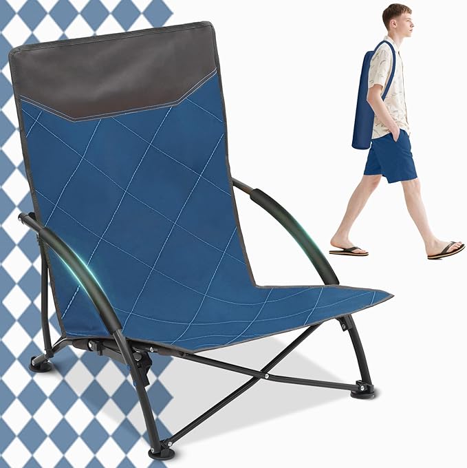 Sekey Portable Beach Chair Lightweight Camping Chair with Carry Bag Low Folding Beach Chair for Adults Compact Ourdoor Chair for Picnic Fishing and Sports Events Blue