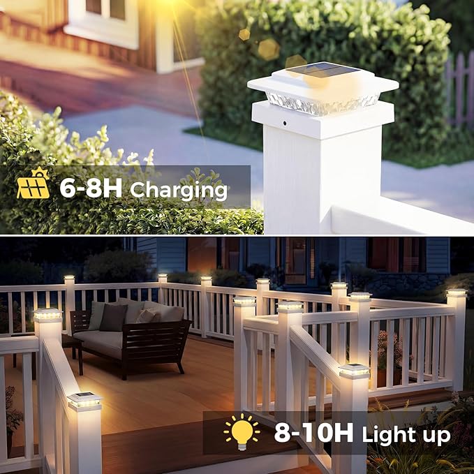 kolpop 4x4 Solar Post Cap Lights Outdoor with 3 Color Temperatures 12 Packs Deck Post Light Solar Powered IP65 Waterproof Fence Deck Lights for 4×4/3.5×3.5 Wood/Vinyl Posts