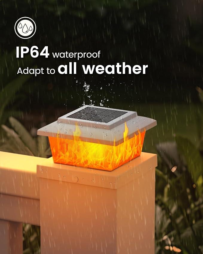 VOLISUN Solar Fence Post Lights 12pack White Solar Deck Post Cap Flame Light Outdoor Waterproof High Brightness Flickering Flame SMD LED Lighting for 4x4 Wooden/4x4 5x5 Vinyl Post