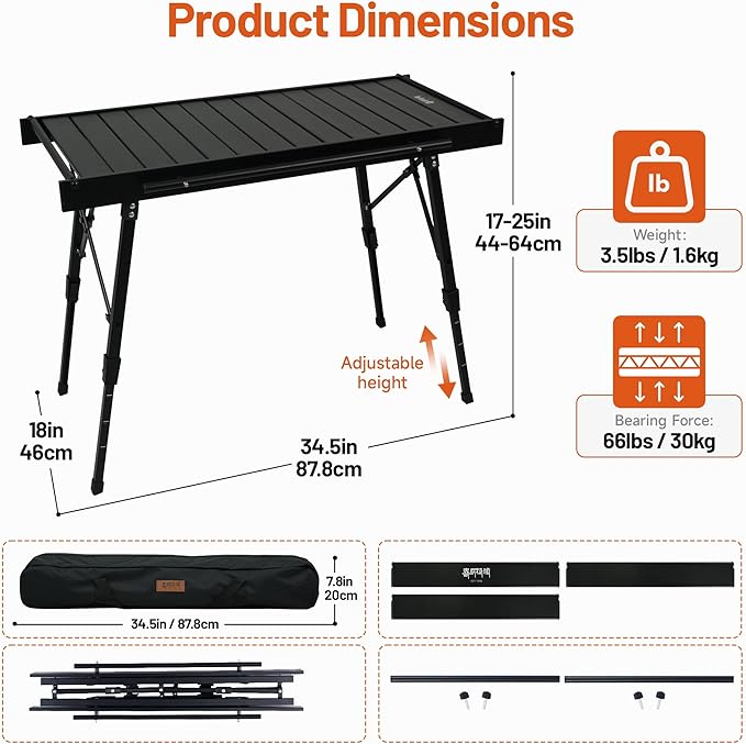 Himalaya IGT Folding Camping Table Portable Outdoor Camp Kitchen System Adjustable Aluminum Foldable Ultralight Lightweight with Bag for Patio BBQ Car Picnic RV
