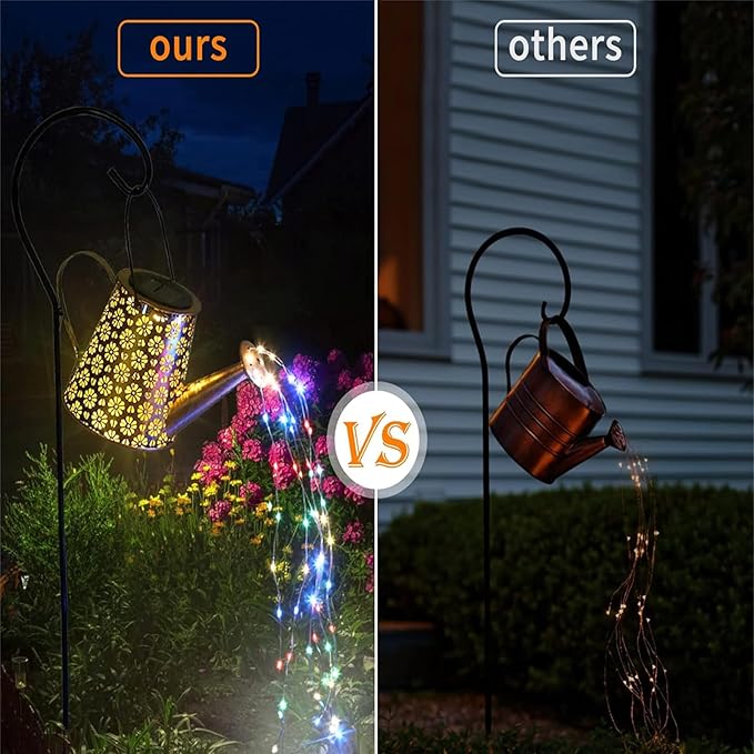 2 Pack Solar Watering Can Lights with Shepherd Hook 8 Multi-Color Changing Modes IP65 Waterproof 60pcs String Lights for Outdoor Garden Pathway Lawn Patio Deck Walkway Courtyard