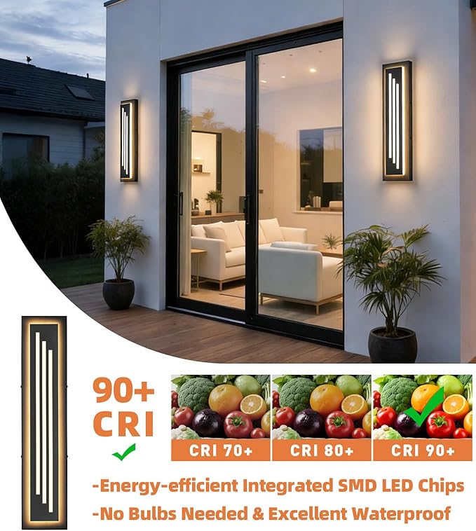 tewei 23.6'' Outdoor Wall Lights Modern Black LED Outdoor Wall Sconce Large Long Exterior Lighting Fixtures 3000K Waterproof Front Porch Lights Outside Lights for House Garage Indoor 2 Pack