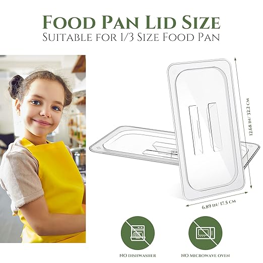 12 Pieces 1/3 Size Food Pan Lids Polycarbonate Universal Handled Notched Food Pan Lid Clear Dish Pan Covers with Handle for Restaurant Commercial Meal Container Storage