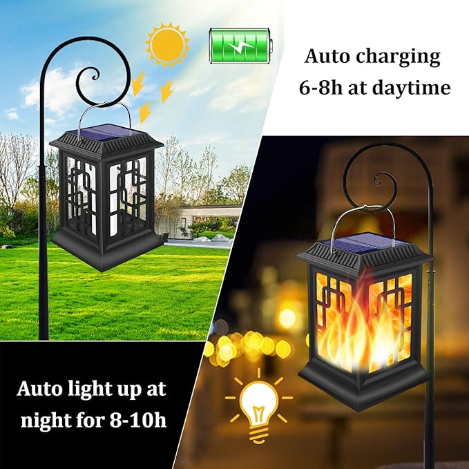 Outdoor Solar Lanterns Flickering Flame Solar Lights Hanging Waterproof LED Garden Umbrella Decorative Lighting with 2 Lighting Modes for Patio Garden Deck Yard