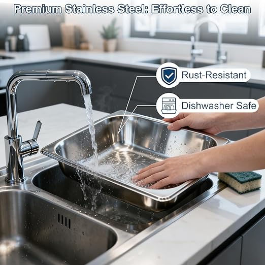 4 Pack 1/2 Half Size Hotel Pans 4 Inch Deep with Lids Stainless Steel Steam Table Pan Half Size with Lids Commercial Food Pans for Hotel Home Restaurant Catering Buffet Pan