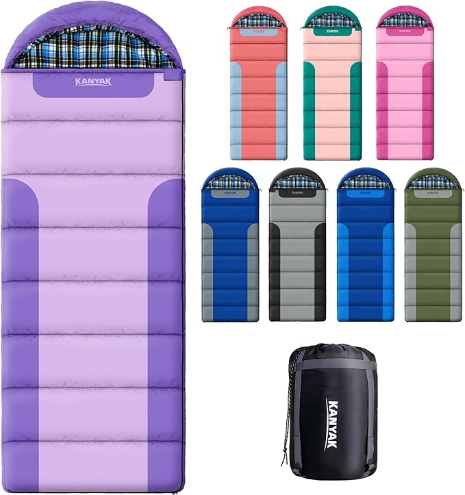 Cotton Flannel Lined Sleeping Bag for Adults Teens Kids Cold Weather &ampWarm 3 Seasons Lightweight Compact Camping Essentials Equipment Hiking Outdoor Travel