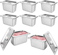 8 PCS Stainless Steel Hotel Pans with Lids 1/9 Size 4 Inch Deep Stainless Steel Steam Table Pan with Lids Metal Food Pans with Lid for Hotel Restaurant Buffet Home
