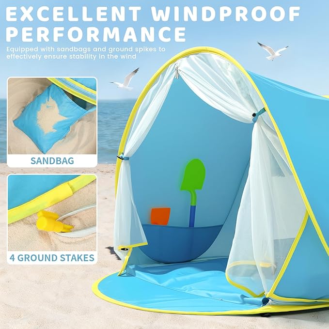 Baby Beach Tent Pop Up Play Tent for Infants UV Protection Sun Shelter for Toddlers Infant Portable Sun Shade