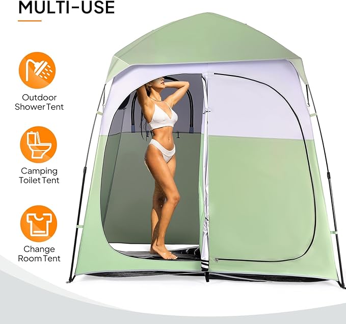 VINGLI 2 Room Shower Tent 7.5 FT Instant Pop Up Shelter with Carrying Bag Privacy Changing Room TentPerfect for Portable Toilet Camping Dressing Outdoor Indoor Easy Set Up