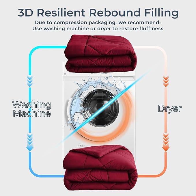 HEVUMYI Red Twin-XL Comforter Set - 5-Piece All Season Bed in a Bag Twin-XL Ultra Soft Bedding Set with Comforter Flat Sheet Fitted Sheet Pillowcases Pillow Shams