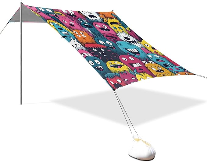 Beach Tent Sun Shelter Cartoon Monster Funny Lightweight &amp Easy Setup Beach Shade Canopy for Camping Fishing