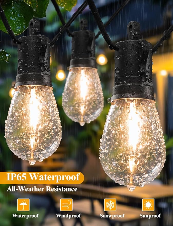 Brightever 150FT Outdoor String Lights Patio Lights with 45+2 S14 Shatterproof E12 Base LED Bulbs Outside Hanging Decorative Lights Waterproof for Porch Balcony Backyard Bistro 2700K Dimmable