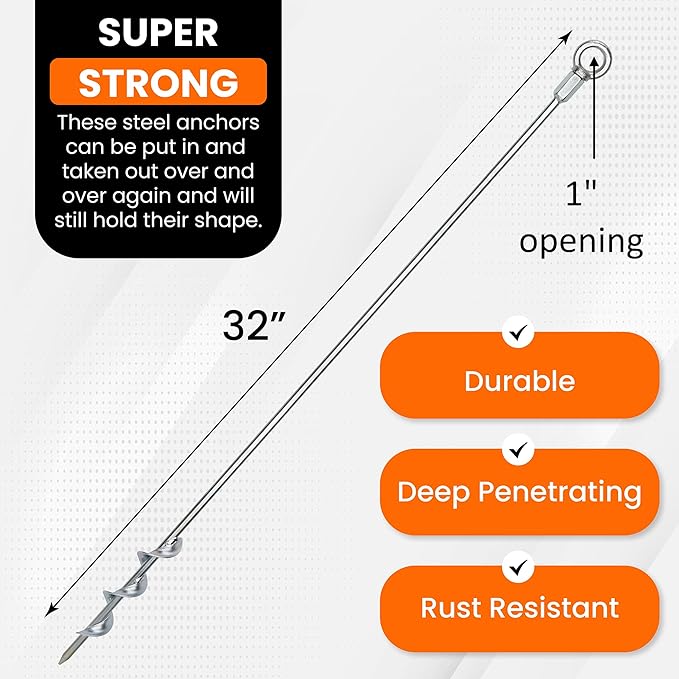 Ground Anchors Screw-in 32 Set of 4 With Drill Bit - Earth Stakes Heavy Duty for Mobile Home Shed Swing Set Tree Awning Canopy