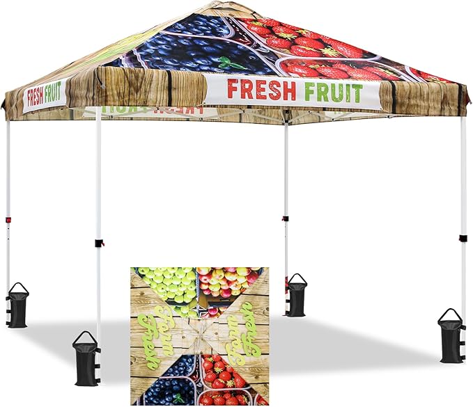 EAGLE PEAK Pop Up Canopy Tent with Wheeled Carry Bag 8 Stakes 4 Ropes 4 Weight Bags Easy Set Up Tent Canopy 10x10 ft 100sqft of Shade Fruit Stand