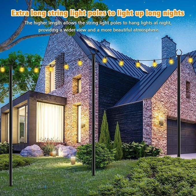 LETIANPAI 10Ft String Light Poles 2 PackLight Poles for Outside LightsOutdoor with Fence Brackets Hanging LightsMetal Stand Deck Patio Backyard