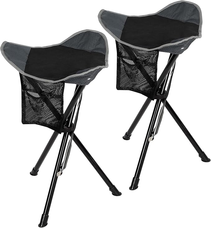 REDCAMP 2 Pack 22.4IN Tall Folding Tripod Stools for Adults Lightweight Portable Camping Stools for Fishing Hunting Backpacking Traveling Black