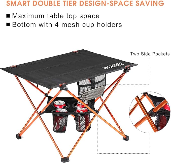 G4Free Folding Camp Table Large Portable Camping Table with 4 Cup Holders and Carrying Bags for Indoor and Outdoor Picnic Tailgating BBQ Beach Hiking Travel Fishing Fishing