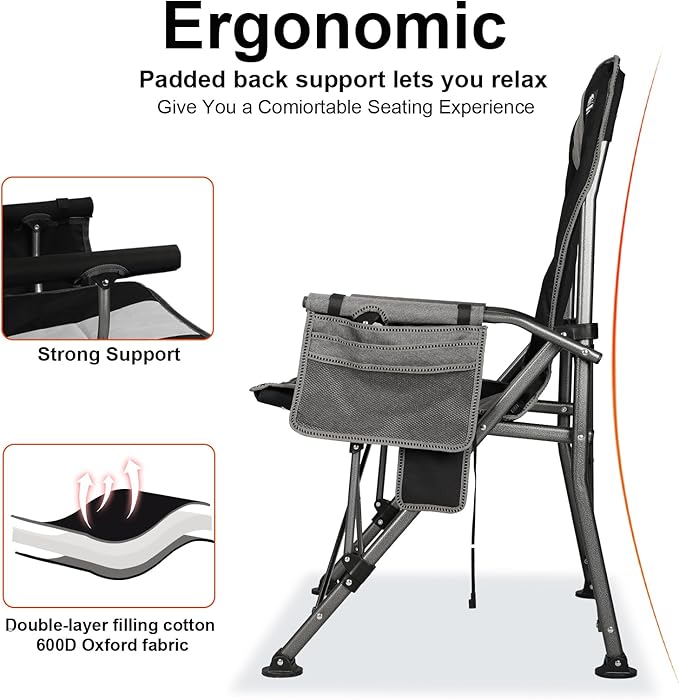 Heated Camping Chair w/Hard Armrest3 Heat Levels Folding Outdoor Camp Chair w/Cup HolderHeavy Duty Padded Portable Heating Lawn Chair Support 400 LbsBlackBattery NOT Included
