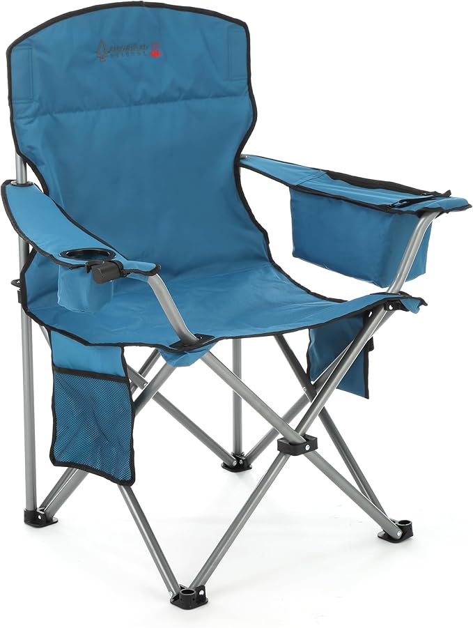ARROWHEAD OUTDOOR Heated Camping Chair – Heavy-Duty Portable Folding Chair with 3 Heat Modes 6-Can Cooler Cup &amp Wine Glass Holder – Supports 330lbs