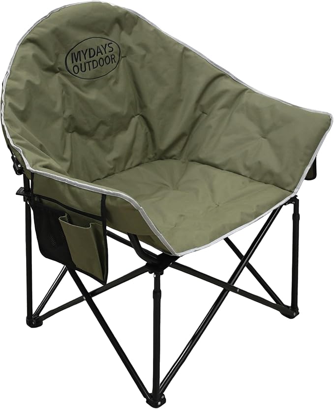 Oversized Camping Chair Portable Folding Moon Chair with Side Pocket Heavy Duty Outdoor Chair for Camping 400lbs Support (Green)