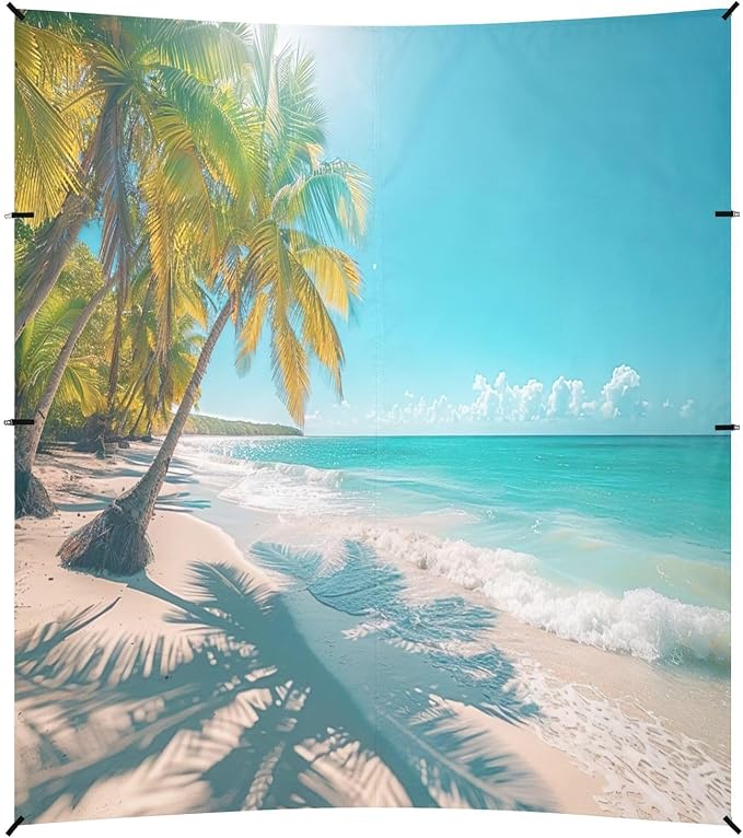 Beach with Palm Trees Beach Tent Sun Shelter 9.2' x 10.5' Beach Canopy with 4 Sandbags 4 Stability Poles Sand Shovels - Tent Canopy for Beach Camping Fishing Picnics