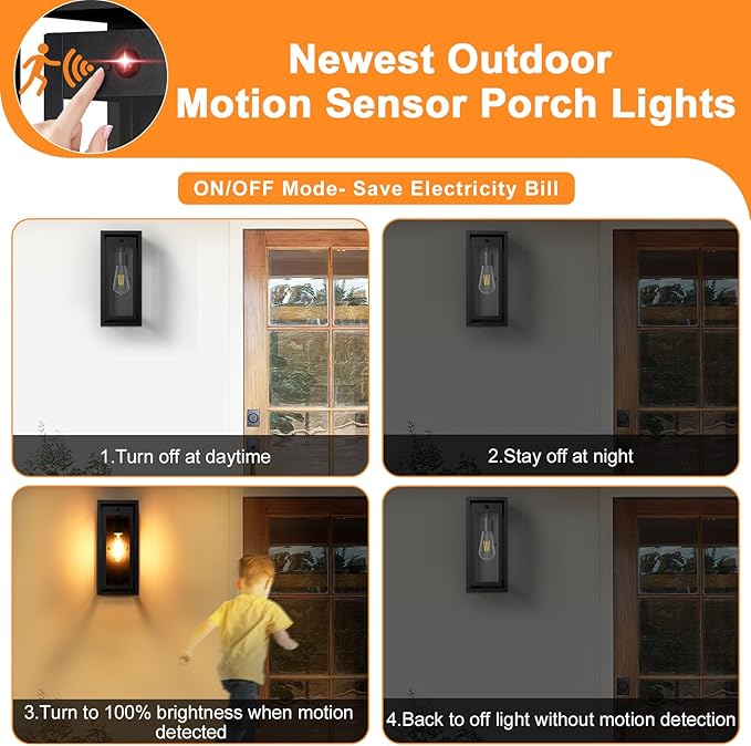 15 Motion Sensor Outdoor Wall Sconce Set of Two Large Dusk to Dawn Outdoor Sconce Lights Waterproof Anti-Rust Outdoor Lights for House Exterior Motion Sensor Light for Garage Porch