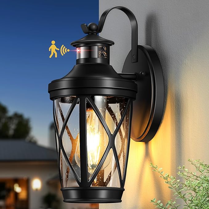 VIANIS Motion Sensor Outdoor Lights Modern Patio Lights Outdoor Waterproof Black Exterior Lighting Fixtures Lanterns for House 100% Aluminum Outside Wall Mount Light Sconce for Garage Porch Coach