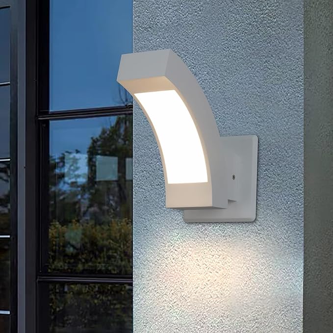 Wall Light Outdoor LED Wall Mount Lamp White Modern Wall Sconce Exterior Lighting Lantern Fixture for Porch Front Door Garden Yard Patio IP54 Waterproof 7.5W 600Lm 3000K