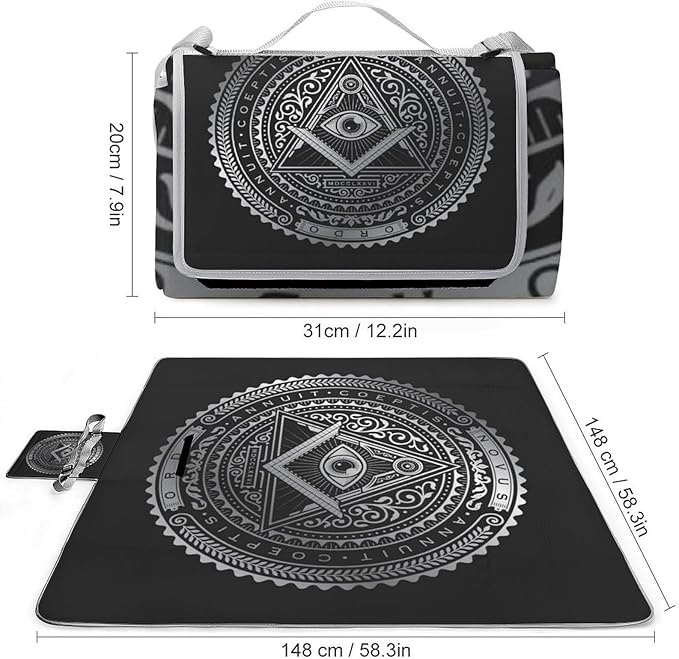 Freemasonry Masonic Lodge Symbol Waterproof Outdoor Picnic Blanket Sandproof Beach Mat for Camping Hiking Grass Travelling