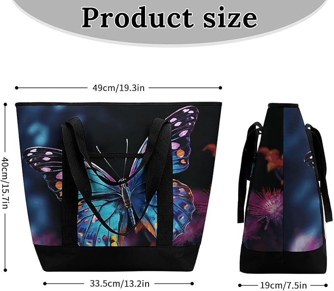Insulated Shopping BagLarge Reusable Cooler Bags Charming Butterfly Printed Foldable Shopping BagTravel Waterproof Shoulder Bag