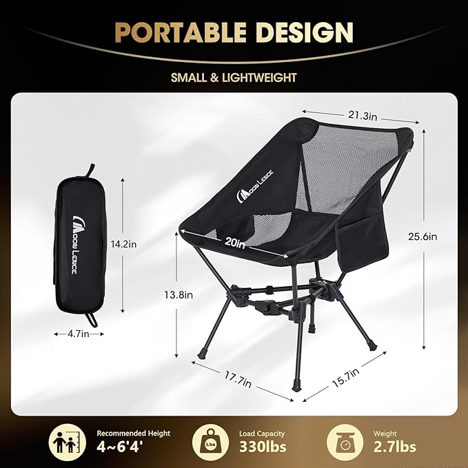 MOON LENCE Portable Camping Chair Backpacking Chair - The 4th Generation Ultralight Folding Chair - Compact Lightweight Foldable Chairs for Hiking Mountaineering Beach