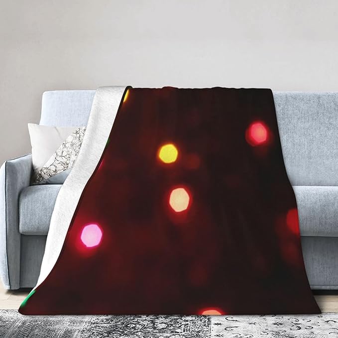 60X50 Christmas Lights Glowing Lightweight Flannel Blanket - Soft and Breathable Polyester Suitable for Travel Camping and Home Decoration