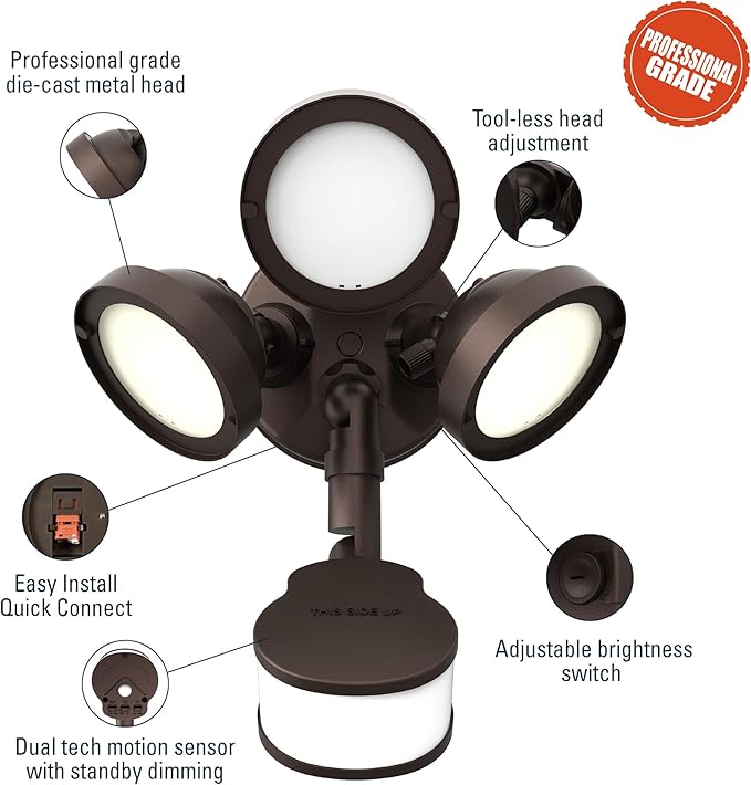 HALO TGS LED Outdoor Security LED Flood Light with Motion Sensing Lumen Select and Dusk-to-Dawn - Bronze - TGS3S403MRCB
