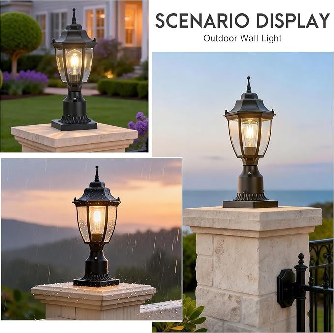 Dusk to Dawn Outdoor Post Lights Waterproof Aluminum Black Post Lamp Fixture Anti-Rust Posts Outdoor Light Lantern for Yard Patio Garden Pathway
