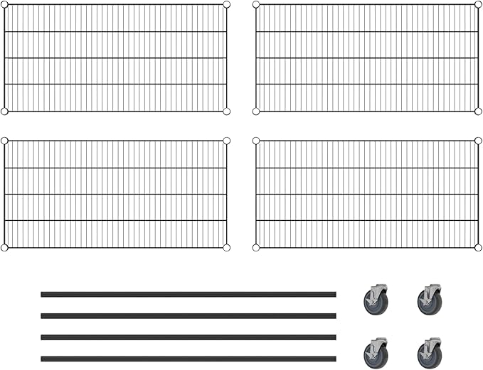 Commercial NSF Listed Black Epoxy Mobile Wire Shelving Kit 21 x 42 x 60 with 4 Shelves Perfect for Warehouse Walk-in Refrigerator Freezer Grocery Store Restaurant Dishroom