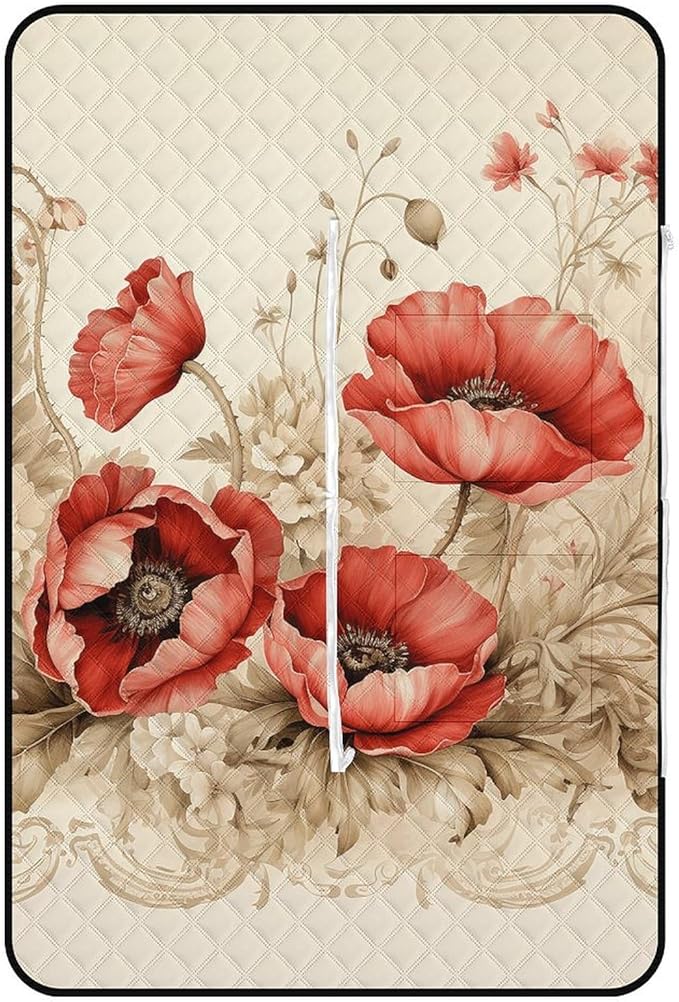 Zipper Poppies and Lace Style Picnic Mat Suitable for Travel Camping Park Or Home Use