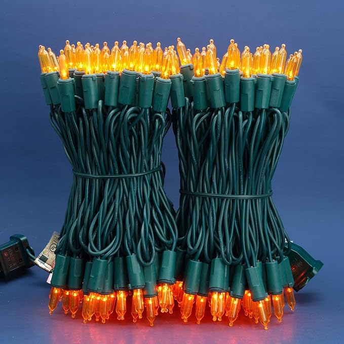200 Count Orange LED Christmas Lights 66 ft Green Wire UL Certified Commercial Grade Holiday String Light Set (Orange)