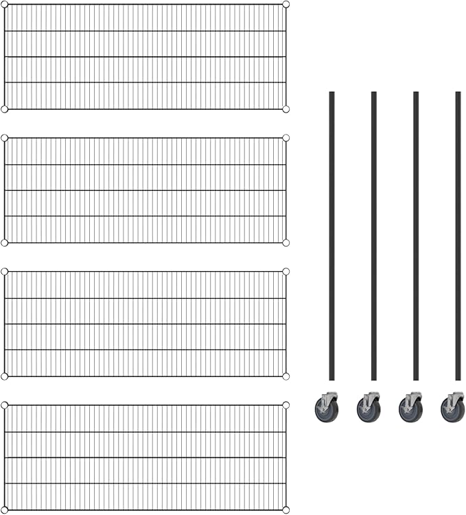 Commercial NSF Listed Black Epoxy Mobile Wire Shelving Kit 21 x 54 x 60 with 4 Shelves Perfect for Warehouse Walk-in Refrigerator Freezer Grocery Store Restaurant Dishroom